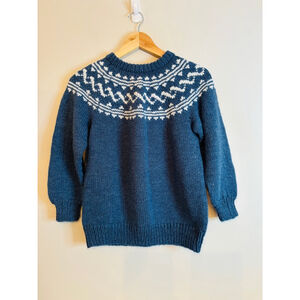 Kid’s Handmade Chunky Knit Fair Isle Fisherman Style Long Sleeve Sweater Size ar